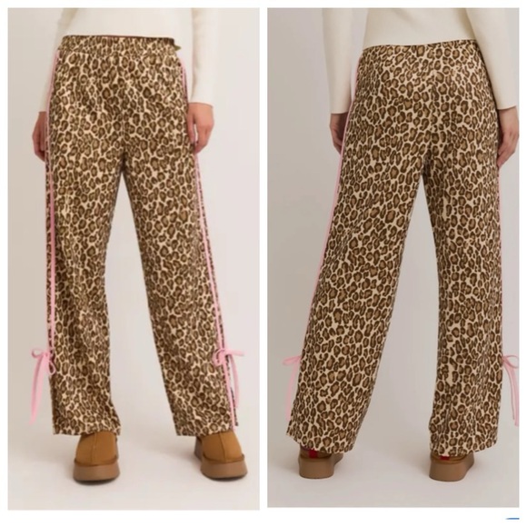 LE LIS Collection Leopard Print High Waist Wide Leg Track Pants Size M - Picture 1 of 13